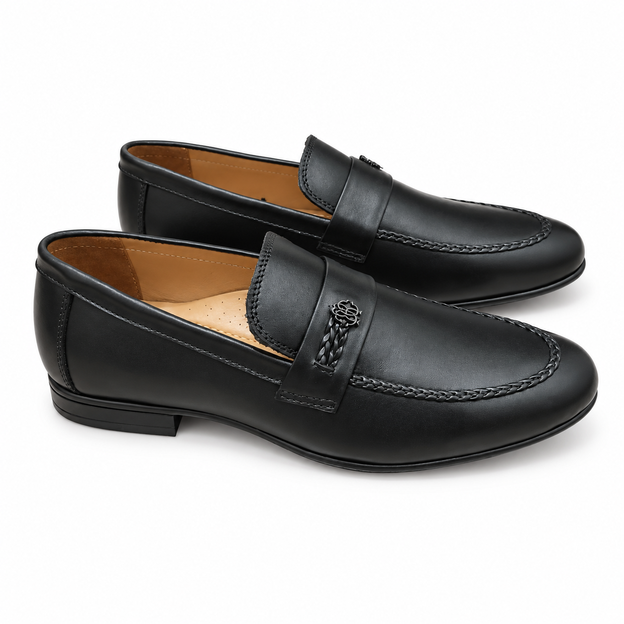 Black Emblem Detail Loafers