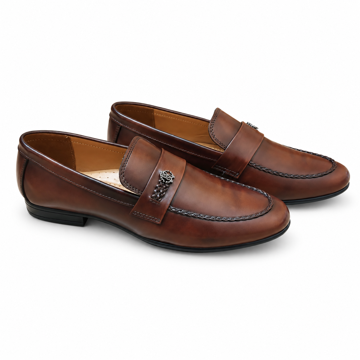 Brown Emblem Detail Loafers