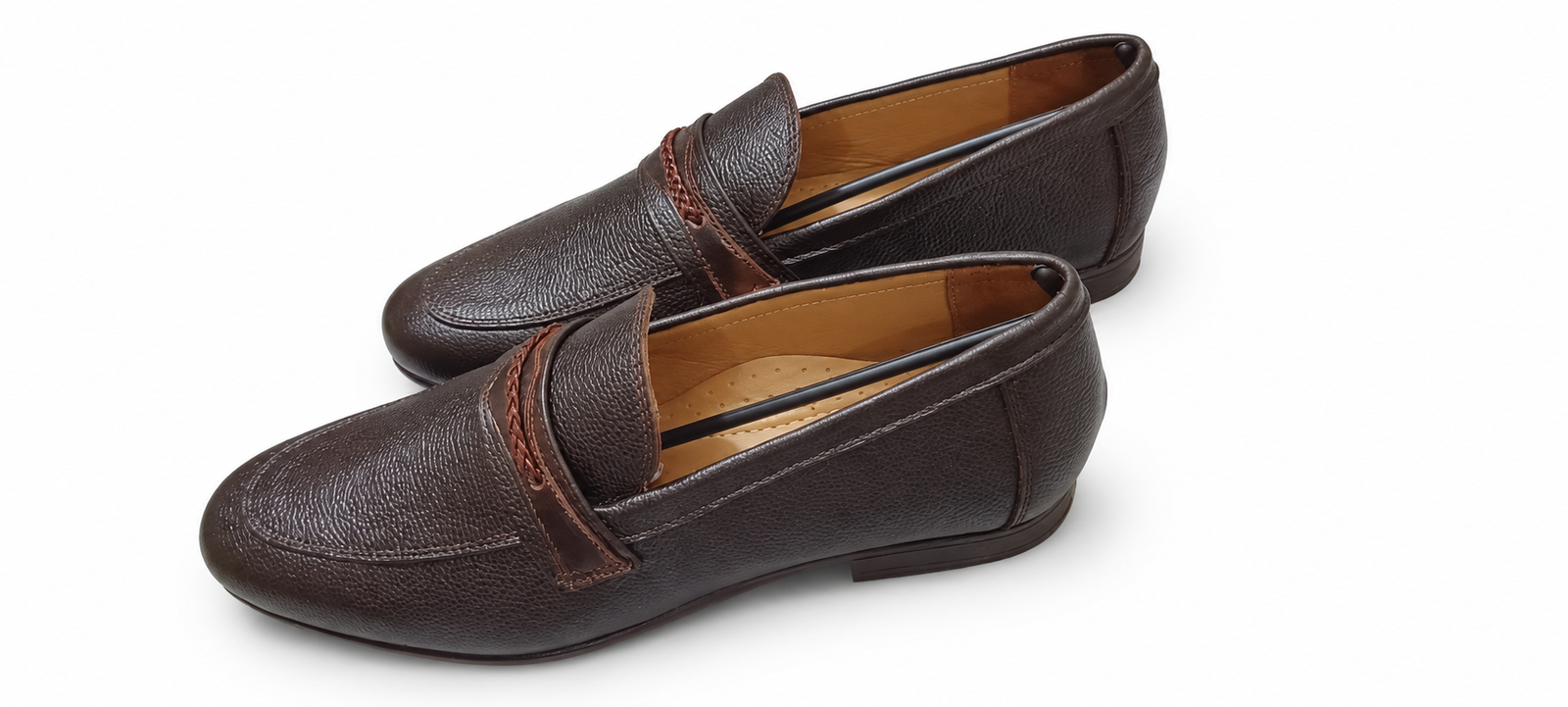 Brown Braided Strap Loafers on a white background