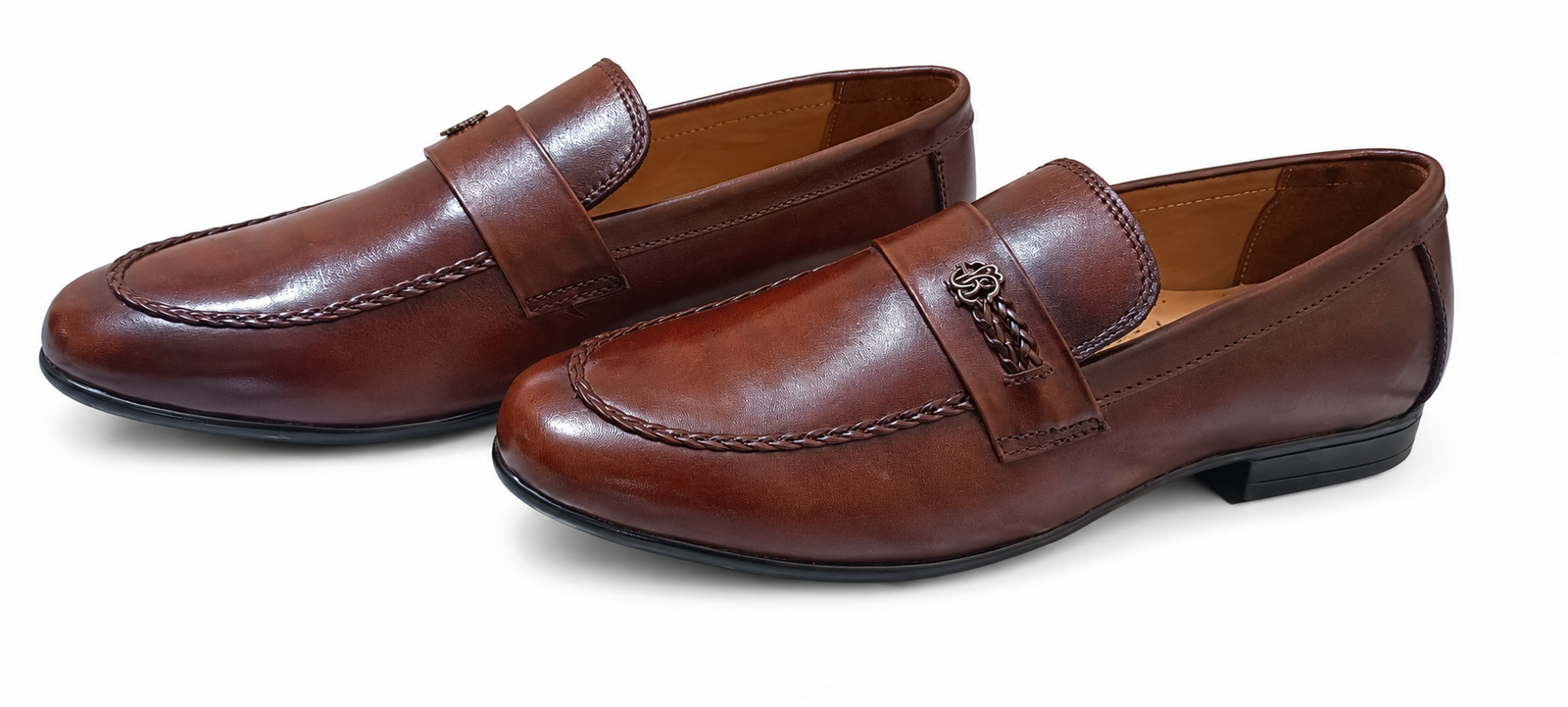 Brown Emblem Detail Loafers on a white background